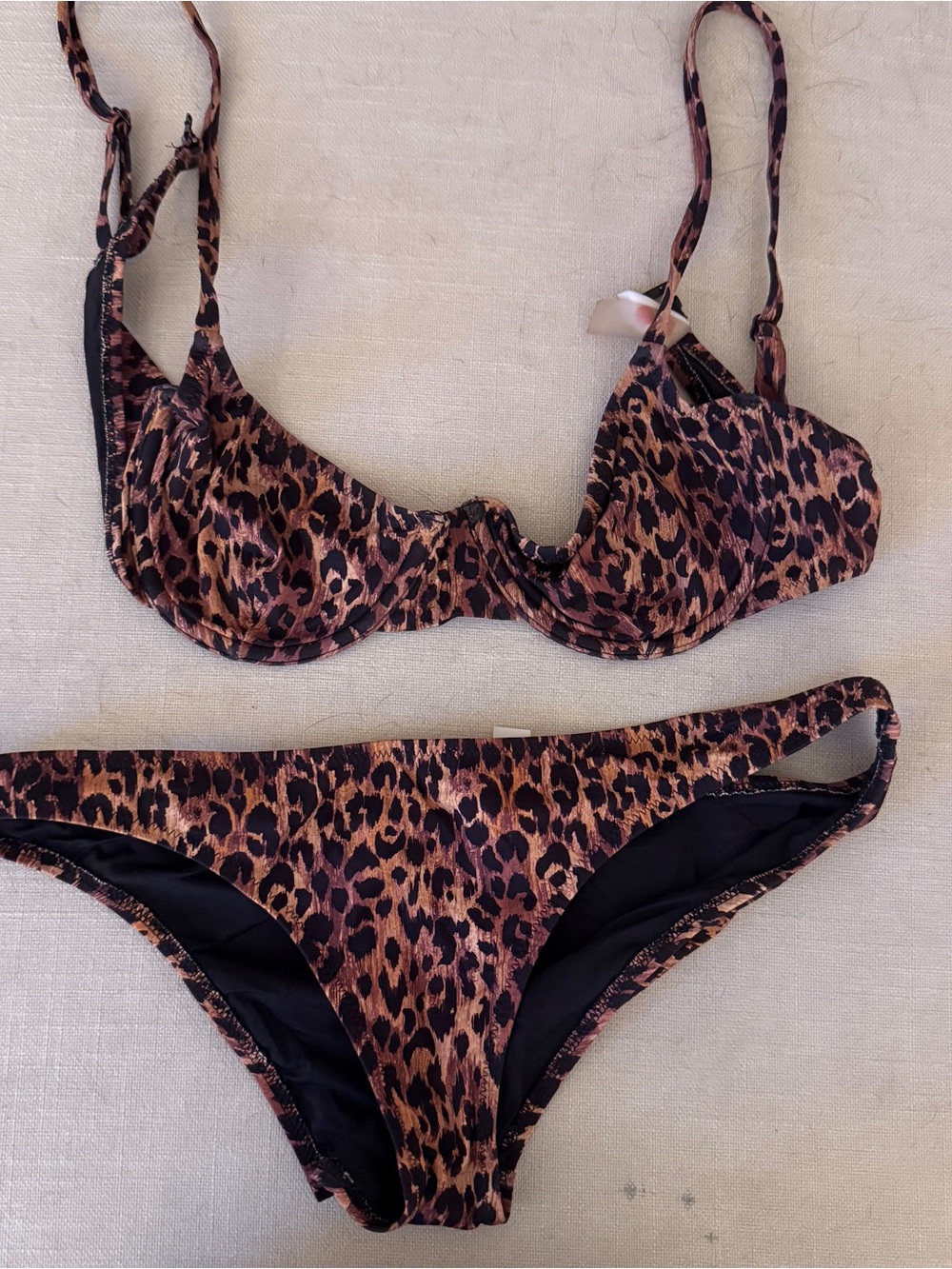 SOLID & STRIPED Leopard Print Bikini Set in Brown and Black